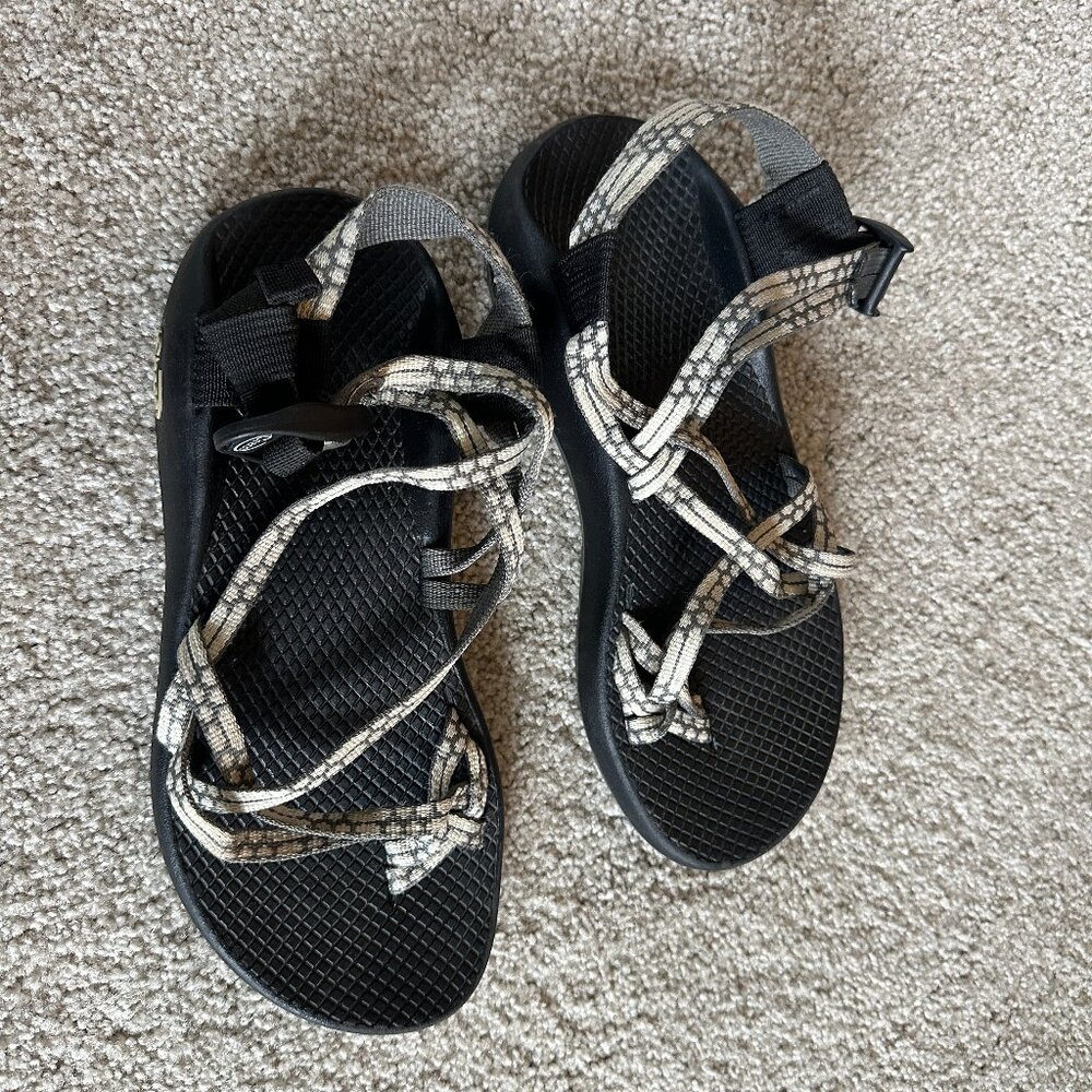 Chaco Black Sandals with Beige Snake-Print Straps